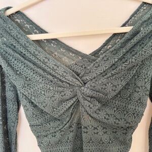 Free People Boho Lace Long Sleeve Top Ruched Bust.